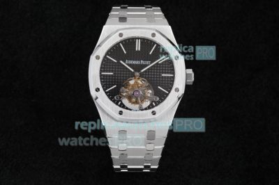 R8 Factory Replica Audemars Piguet Royal Oak SS Black Tourbillon Watch 41MM